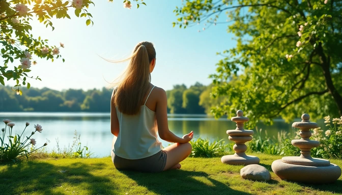 Person meditating in tranquility, illustrating stress and anxiety relief through relaxation.