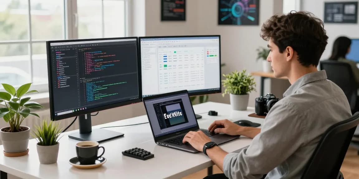 Developer in a modern workspace focused on coding, reflecting the WPS Official Website's innovative software solutions.