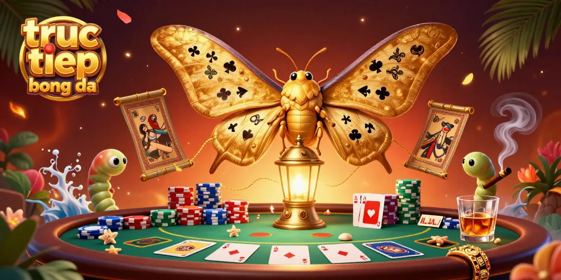 View a dynamic scene of truc tiep bong da with a 3D moth and vibrant casino elements.