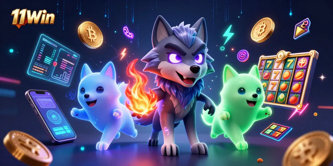 Engage in thrilling 11Win casino action with a spectacular 3D wolf scene and vibrant game elements.