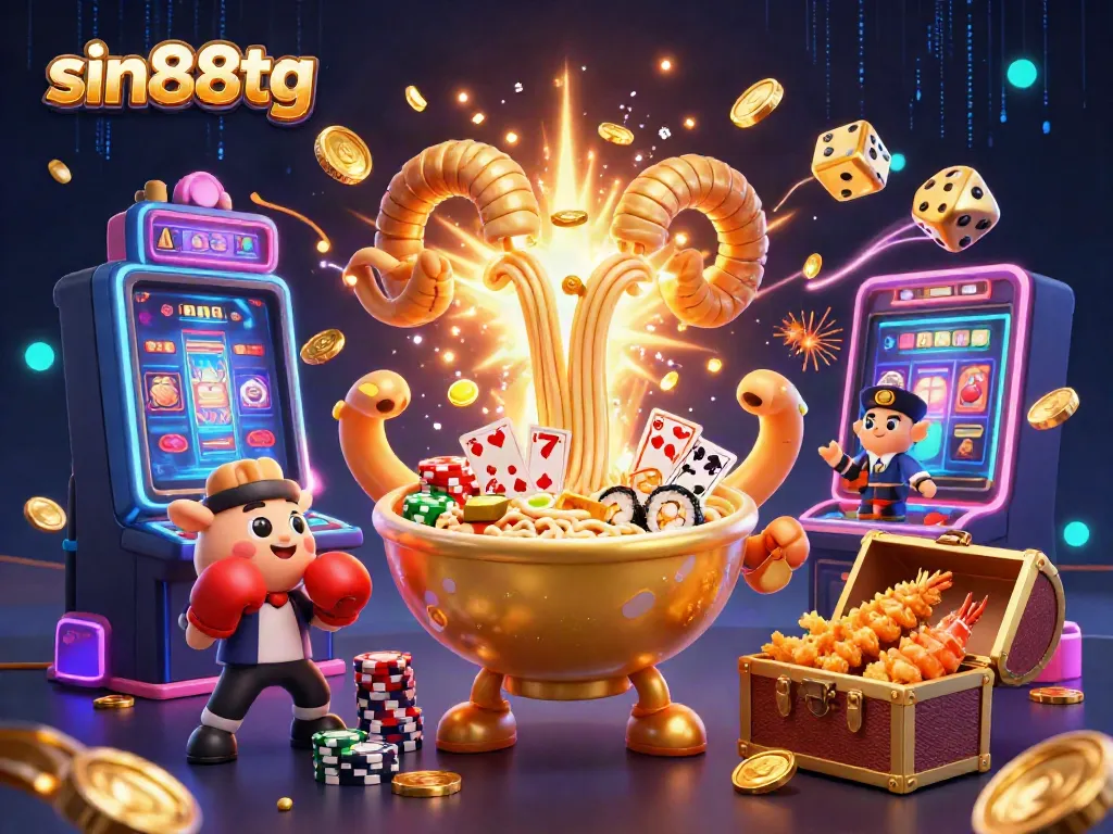 Experience the excitement of sin88tg with a vibrant 3D casino scene featuring dynamic characters and animated game symbols.