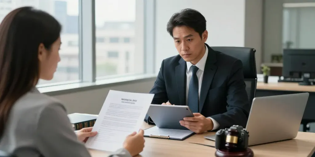 Atlanta lawyer consulting client about Marietta DUIs in a professional office environment.