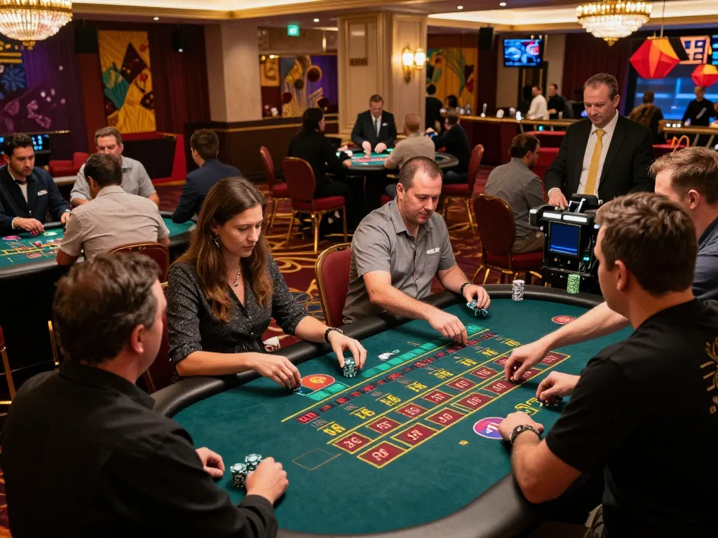 Couple strategizing bets at a KU88 casino table, showcasing engagement in gameplay.