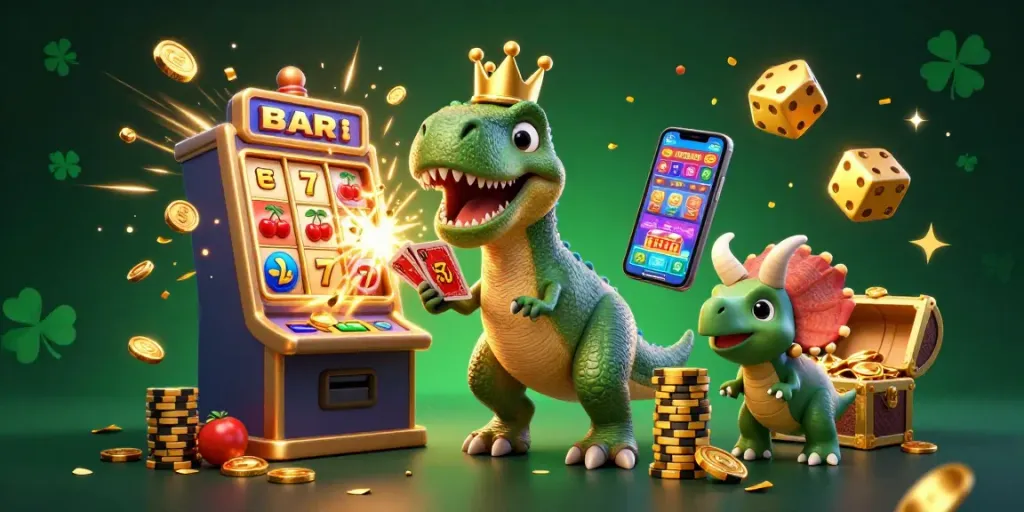 Engage with thrilling moments at nhà cái 8xbet through dynamic gaming scenes of T-Rex, pterodactyl, and triceratops.