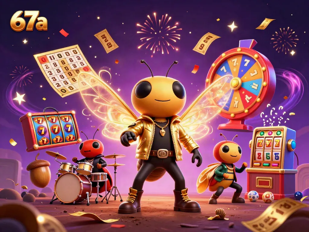 Experience dynamic gaming with 67a featuring vibrant slot reels and carnival elements.