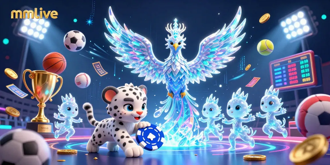 Experience vibrant mmlive action with a dazzling ice phoenix and playful snow leopard cub in a lively casino scene.