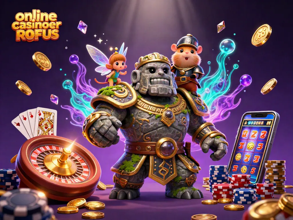 Play exciting games with online casinoer uden ROFUS, featuring magical characters and vibrant casino elements.