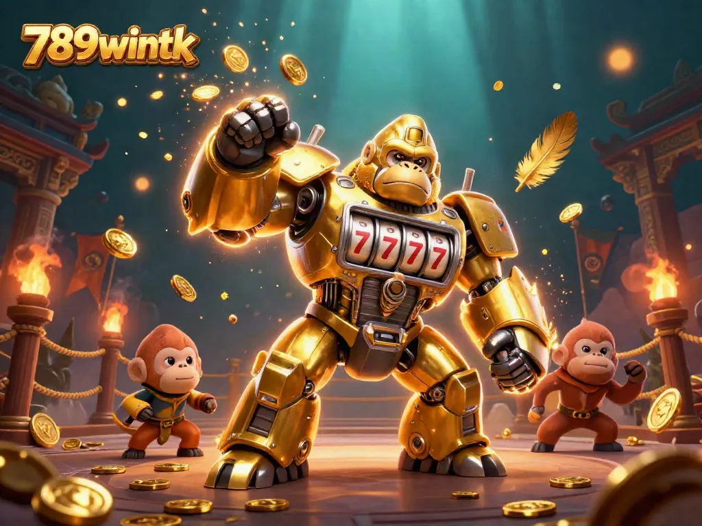Experience thrilling gaming with 789wintk, featuring a striking golden mech in dynamic casino action.