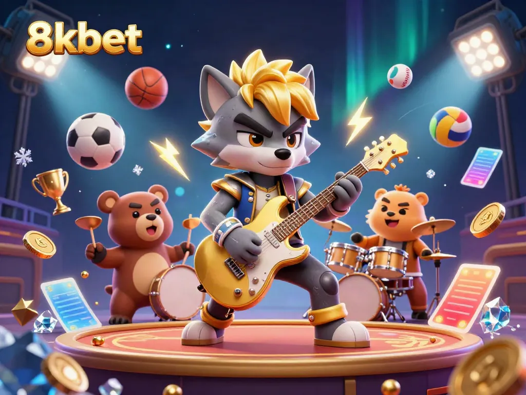 Experience thrilling gameplay at 8kbet with dynamic casino action featuring characters and sports elements.
