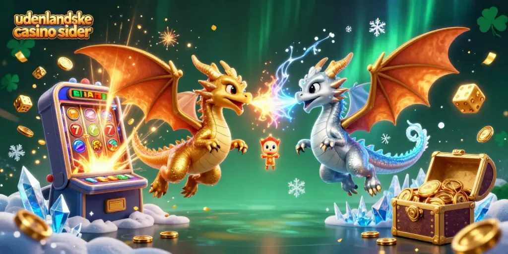 Engage with udenlandske casino sider through vibrant art of dragons in a dynamic casino scene.