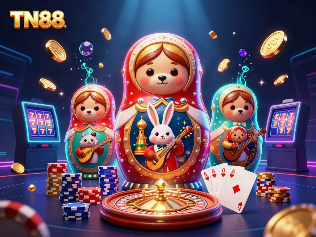 Play casino games with TN88 featuring vibrant gold coins, poker chips, and dynamic gaming elements.