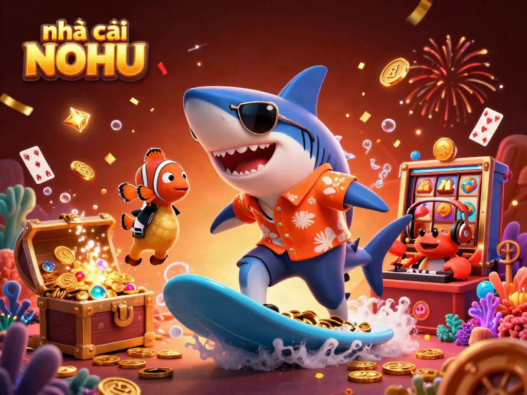 Experience the excitement of nhà cái NOHU with a dazzling 3D casino scene showcasing vibrant characters and dynamic gaming elements.