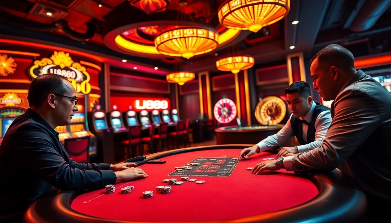 Exciting poker game at U888 casino with vibrant ambiance and professional players.