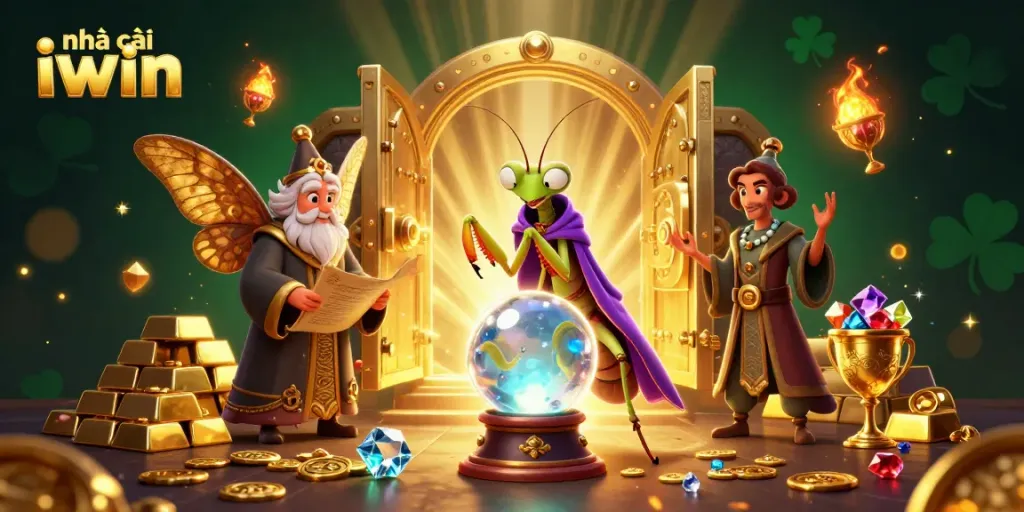 Experience the magic at nhà cái iwin with vibrant 3D art featuring fortune tellers and treasures.