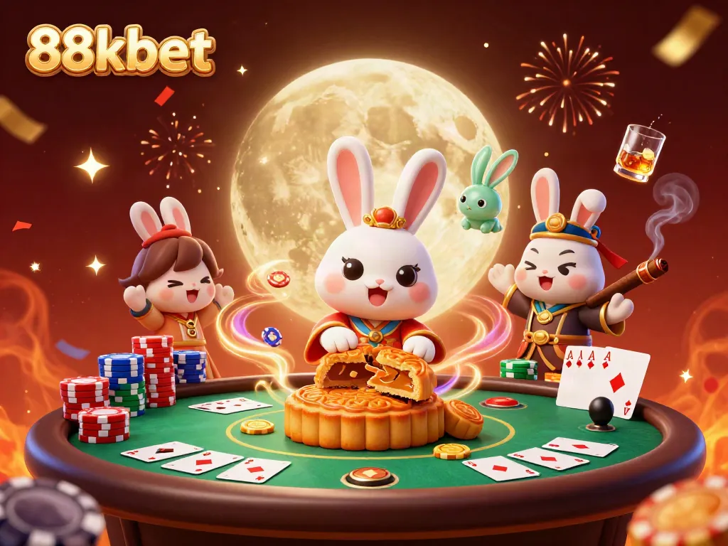 View the rich 3D illustration showcasing 88kbet's vibrant casino scene with festive elements.