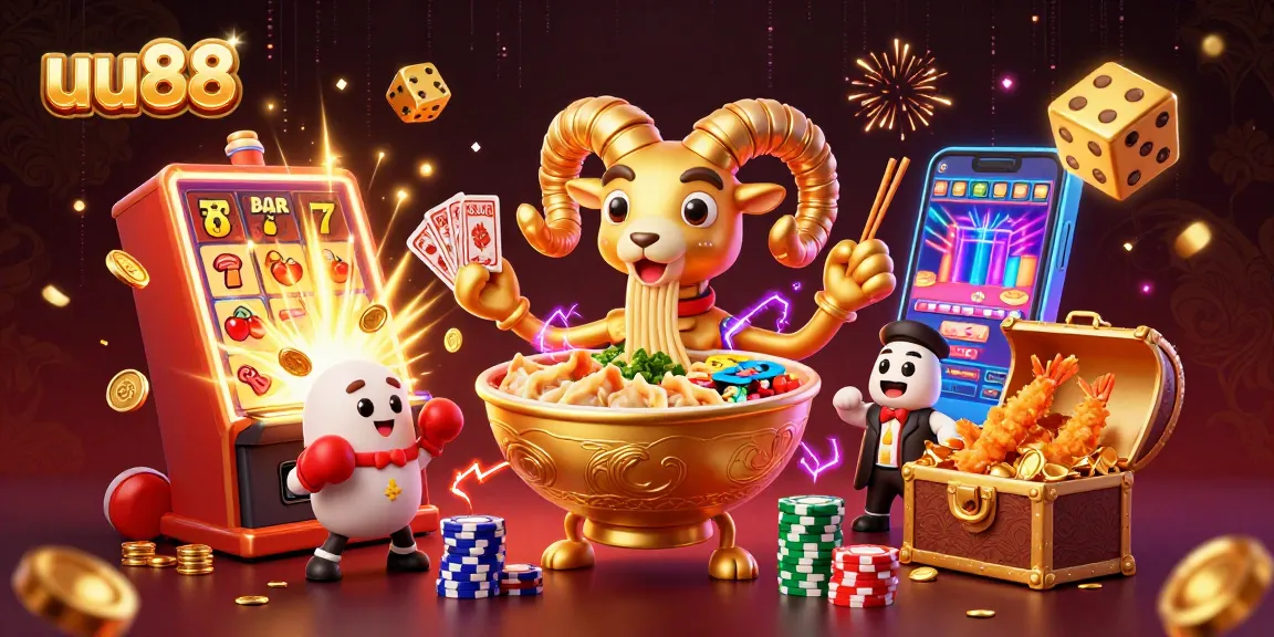 uu88 engages players with vibrant casino-themed characters and a lively jackpot explosion.