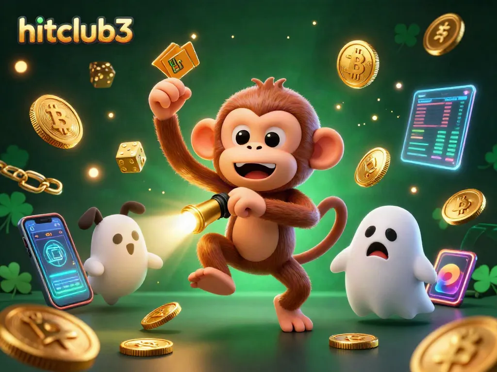 Hitclub3 captivates players with a dynamic casino scene featuring a mischievous monkey juggling golden treasures.