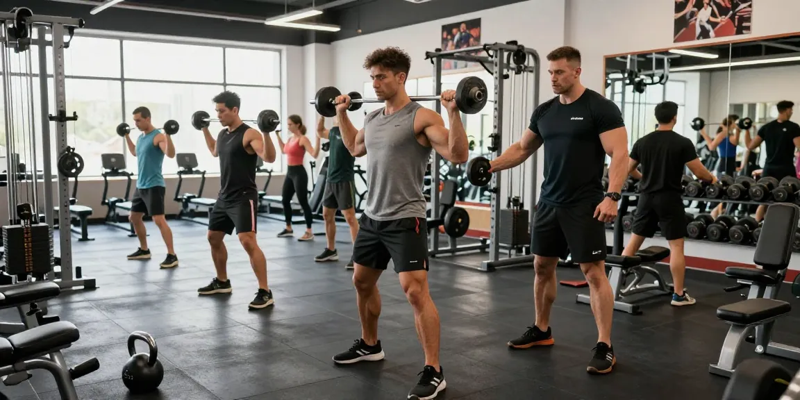 Steroide Boutique fitness scene showcasing bodybuilders using weights and support during workout.
