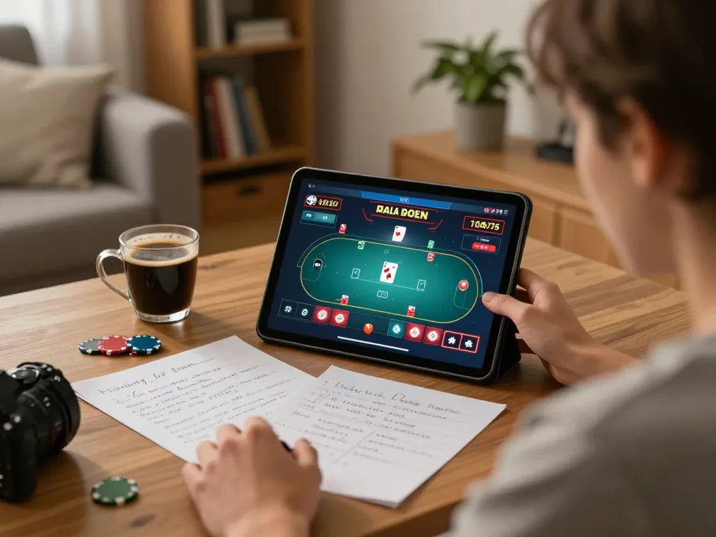 Engaging in online gambling at home while exploring trang chủ dn88 through a tablet with a cozy setup.