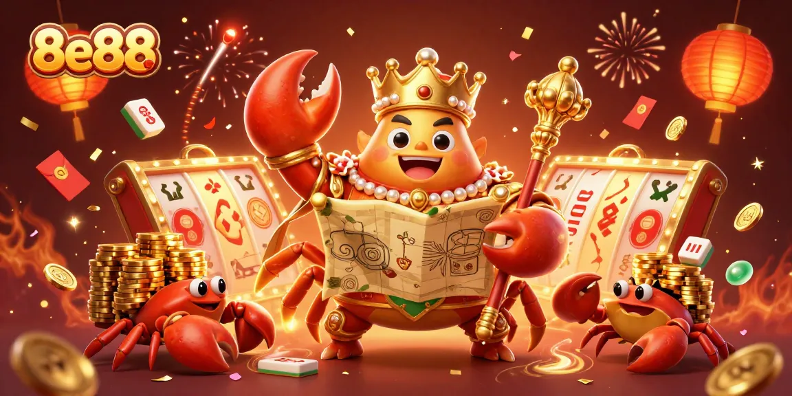 Experience the thrill of 8e88's vibrant casino world featuring a golden crab emperor and dynamic games.