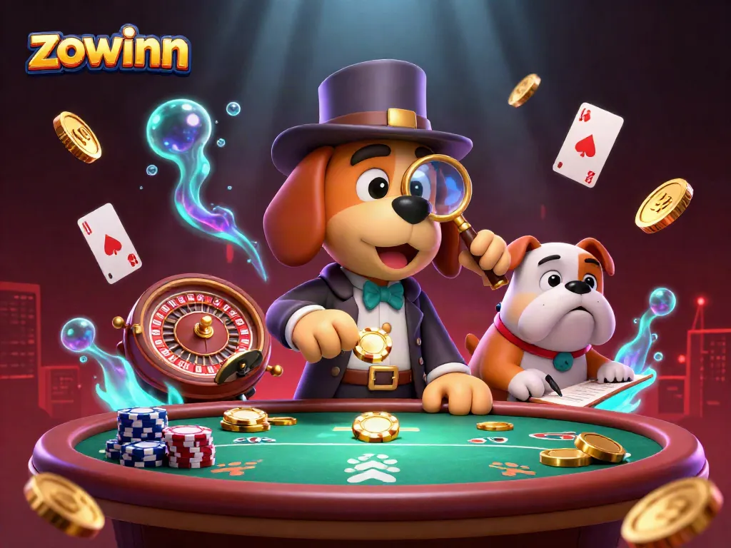 Zowinn players enjoy strategic gaming with a lively depiction of poker and roulette action, showcasing engaging casino elements.