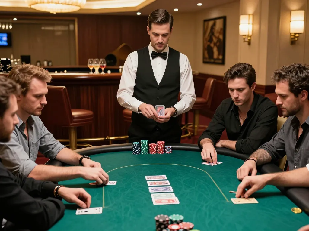 Intense players engage in high-stakes poker game at https://go8.onl/ casino, showcasing strategic betting.