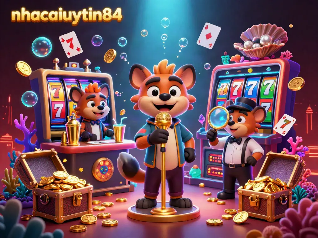 Hyenas running a comedy casino club featuring slots at nhacaiuytin84, captured in a vibrant underwater scene.