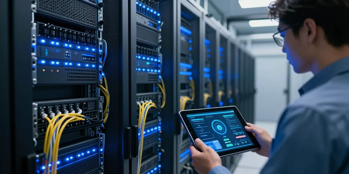 IPTV UK services powered by advanced cloud computing and robust cybersecurity solutions, featuring a modern server setup.