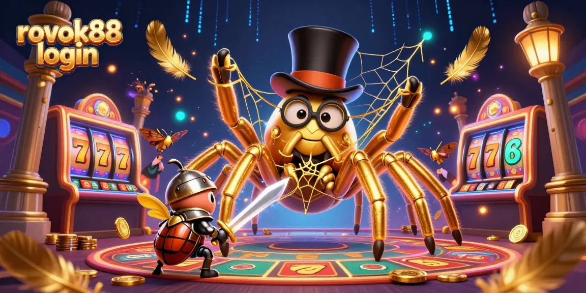 Experience thrilling gameplay at rokok88 login with a dynamic 3D casino scene featuring vibrant characters and golden rewards.