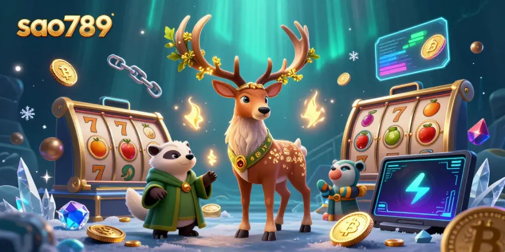 Engage with sao789's captivating casino theme featuring a druid stag and mystical elements.