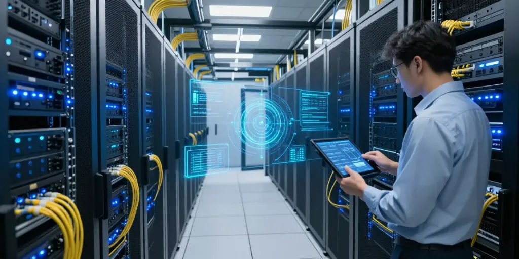 Adversarial emulation showcasing modern cybersecurity systems in a data center.