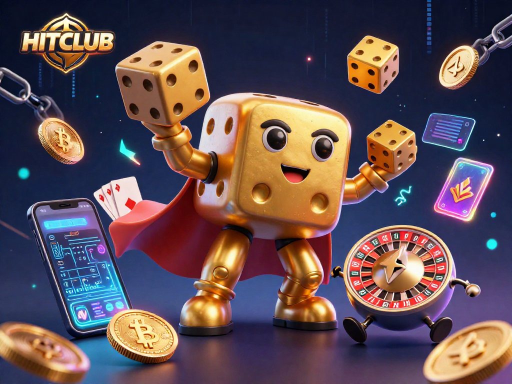 Engage in thrilling gaming adventures at HITCLUB, featuring vibrant 3D dice and crypto elements.