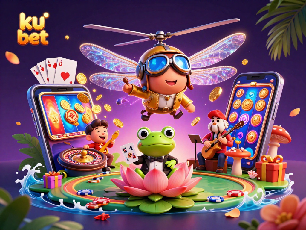 Engage with the ku bet experience through a vibrant 3D illustration showcasing exciting casino action.