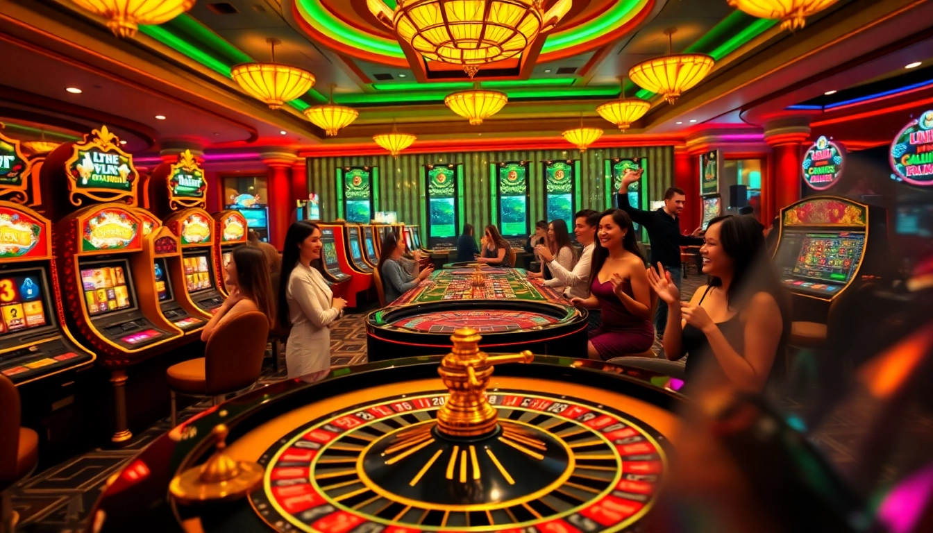 Exciting gambling action at Nhà Cái GA88 with vibrant slot machines and casino tables