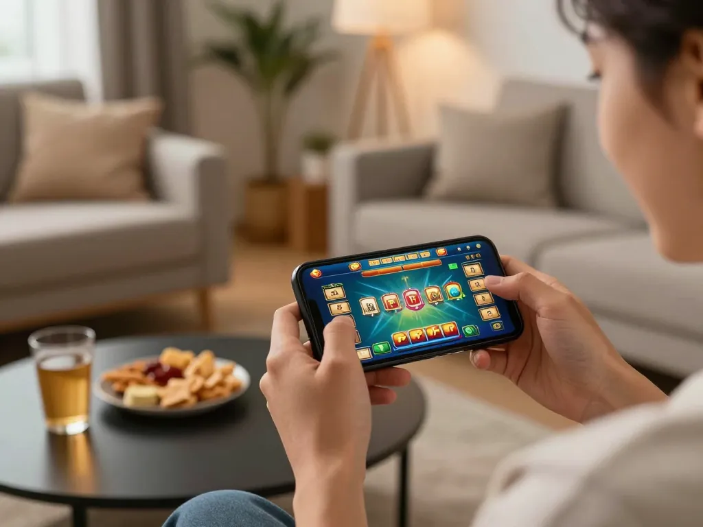 Tài xỉu online uy tín being played on a smartphone, showcasing an engaging home gaming experience.