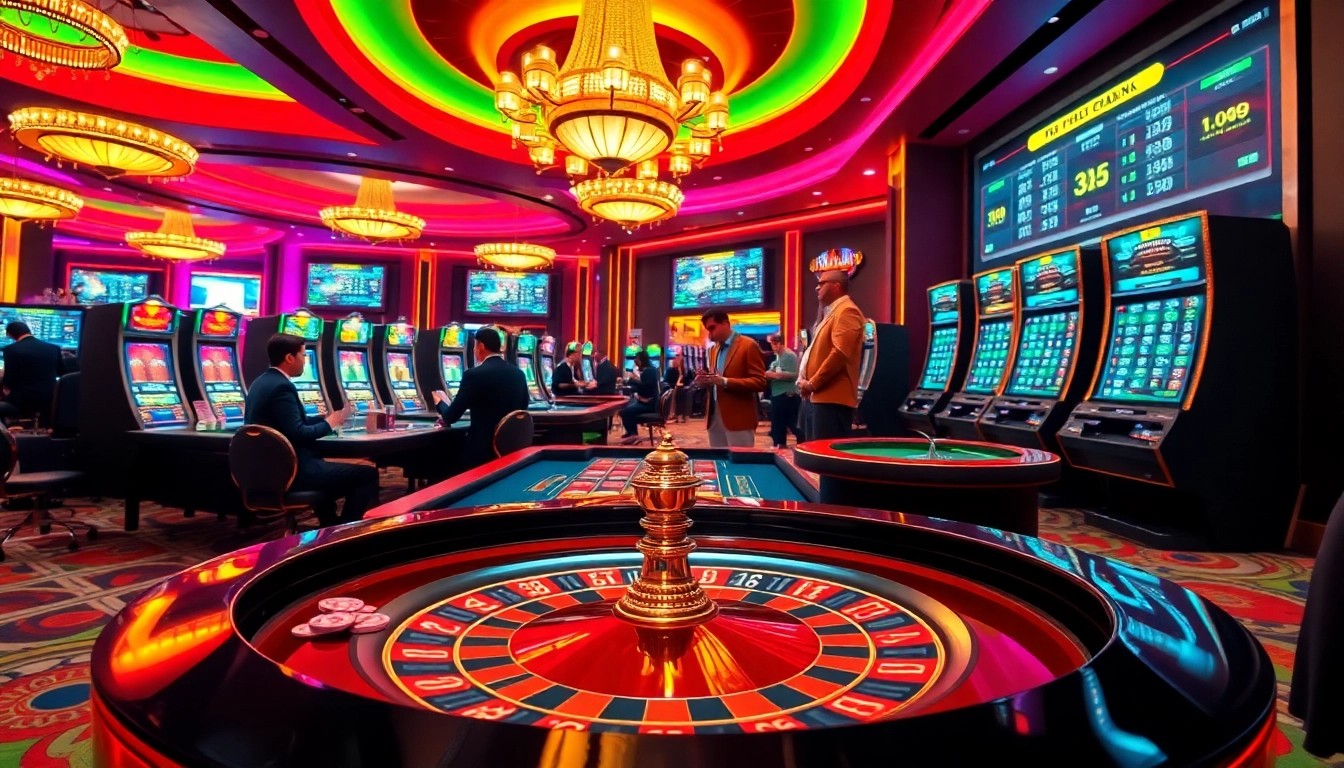 Players enjoying thrilling games at SV388 casino with vibrant lights and casino atmosphere.