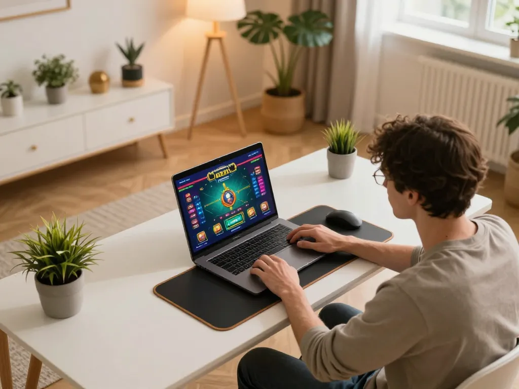 Player enjoying a live dealer game on 23Win with vibrant interface and cozy home setting