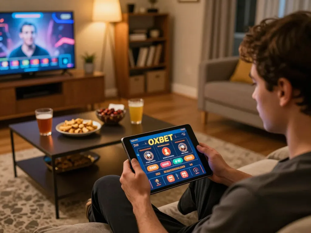 Engaging experience on OXBET's online gaming platform, featuring a player enjoying casino games at home
