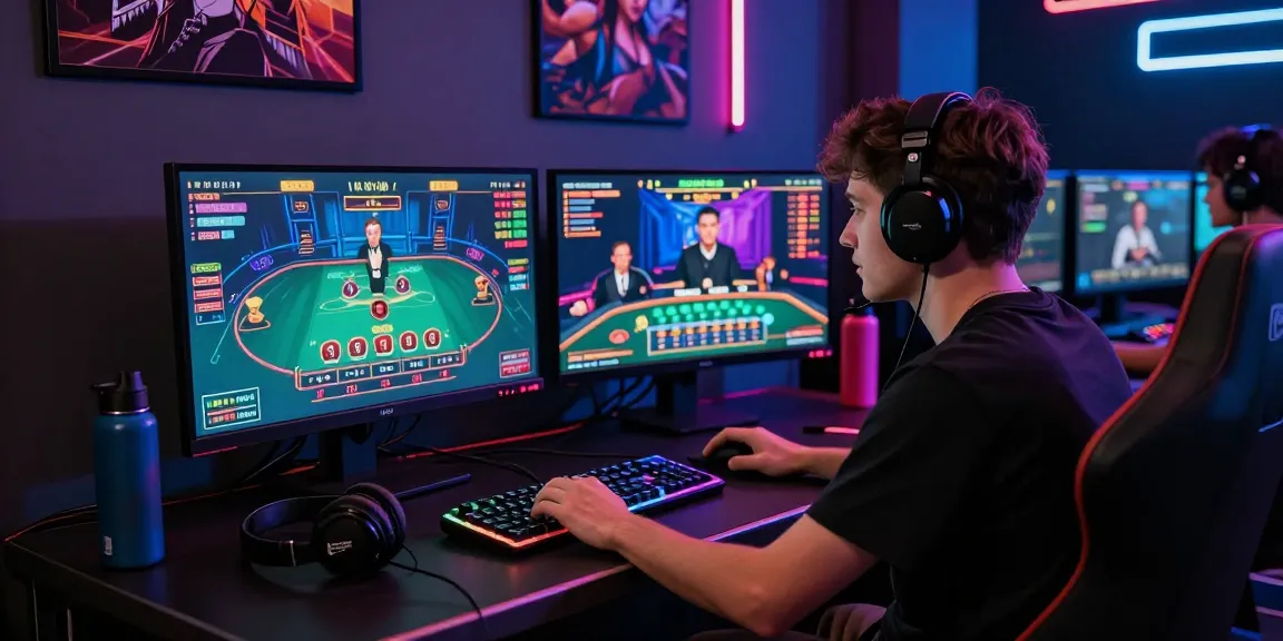 Engaging baccarat online gaming setup featuring a focused player analyzing game statistics and interacting with live dealers.