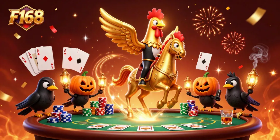 Experience the thrilling F168 casino adventure with golden rooster and spectral companions.
