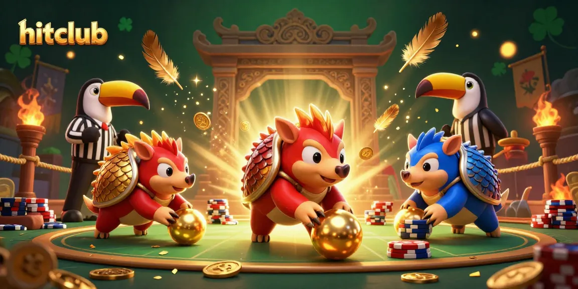 hitclub pangolins competing in a vibrant casino scene with poker chips and golden decorations