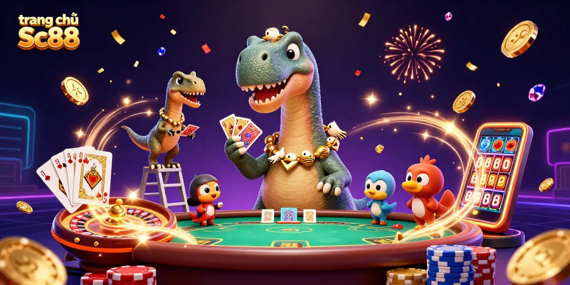 Experience the excitement of gambling at trang chủ Sc88 with dinosaurs and casino elements!