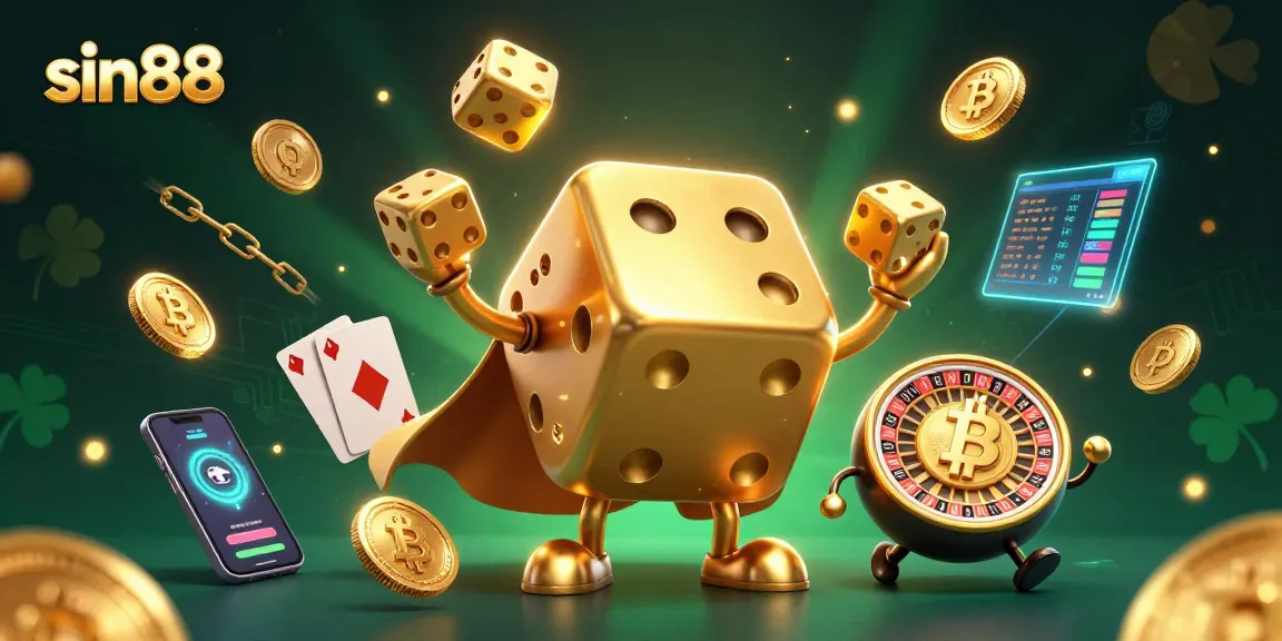 Engage in thrilling gameplay at sin88 with dynamic 3D illustration showcasing golden dice and exciting gaming elements.
